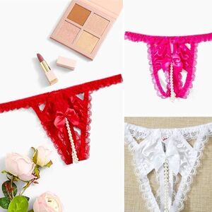 Sexy Panty l Red, White, Hot Pink l Pearl Accents l Crotchless l Thong l